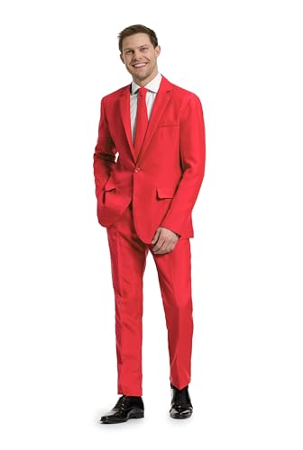 Offstream Plain Colored Suits for Men – Costumes Include Jacket Pants and Tie, L, Plain Red von OFFSTREAM