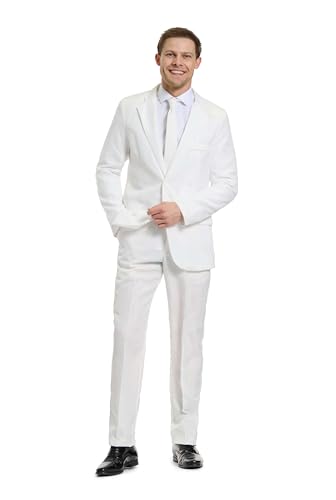Offstream Plain Colored Suits for Men – Costumes Include Jacket Pants and Tie, L, Plain White von OFFSTREAM