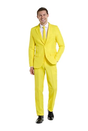 Offstream Plain Colored Suits for Men – Costumes Include Jacket Pants and Tie, L, Plain Yellow von OFFSTREAM