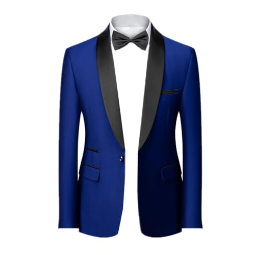 OFFSUM Anzugjacken Für Herren - Männer Slim Smoking Prom Anzug Jacken Hochzeitskleid Frühling Herbst Revers Mit Taschen Langarm Tops Klassisch Vintage Plus Size,Blau,5XL von OFFSUM