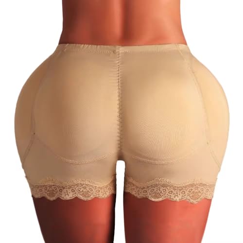 OFFSUM Damen Butt Lifter Unterhose - Spitzenstickerei Niedrige Taille Po-Lifter Kontrollhöschen Push-Up-Shapewear Fake Ass Schwammgepolsterte Atmungsaktive Unterwäsche Beige 6XL von OFFSUM