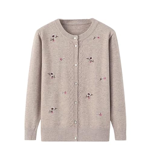 OFFSUM Damen Gestrickte Strickjacke - Rundhalsausschnitt Oma Herbst-/Wintermode Bestickt Langärmelig Strickjacke Einreihig Locker Einfarbig Mantel Beige Xxl von OFFSUM