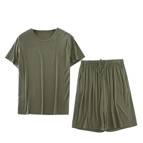 OFFSUM Pyjama Set Für Herren - Sommer-Nachtwäsche Mit Kurzen Ärmeln Zweiteilig Lässig Rundhalsausschnitt Einfarbig Große Größe Baumwolle Weich Atmungsaktiv Loungewear Grün 8XL von OFFSUM