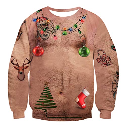 OFIMAN Herren Ugly Christmas Sweatshirt Frauen 3D Neuheit Pullover für Unisex Rundhalsausschnitt Xmas Sweater Lustige Kleidung Geschenke, Brusthaar, XL von OFIMAN