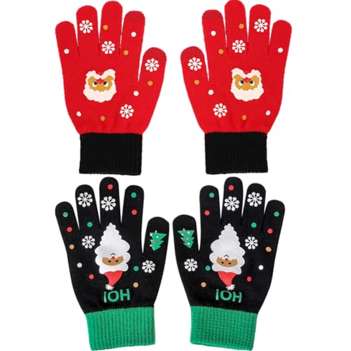 OFKAFEZV Weihnachtsmann Handschuhe 2 Stück Winter Warme Handschuhe Magic Stretch Handschuhe für Jungen und Mädchen Split Finger Touchscreen gestrickte Wärme und Frostschutz mit Samt für Radfahren von OFKAFEZV