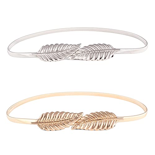 XLKJ Stück Stretchgürtel Damen Stretch,2 Stück Blattform Taille Gürtel,Angewendet Vintage Damen Dünner Metallgürtel Hüftgürtel Für Hochzeiten Valentinstag Familientreffen Weihnachtsfeiern Gold+Silber von OFKPO