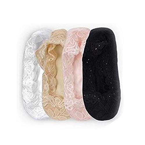 OFKPO 4 Paar Damen Füsslinge/Sneaker Socken,Spitzen Füßlinge Sommer Socken mit rutschfeste Silikon von OFKPO