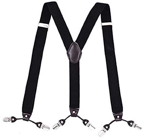OFKPO Herren Hosenträger,6 Clips Y-Form mit Leder/Elastisch und Längenverstallbar(Schwarz) von OFKPO