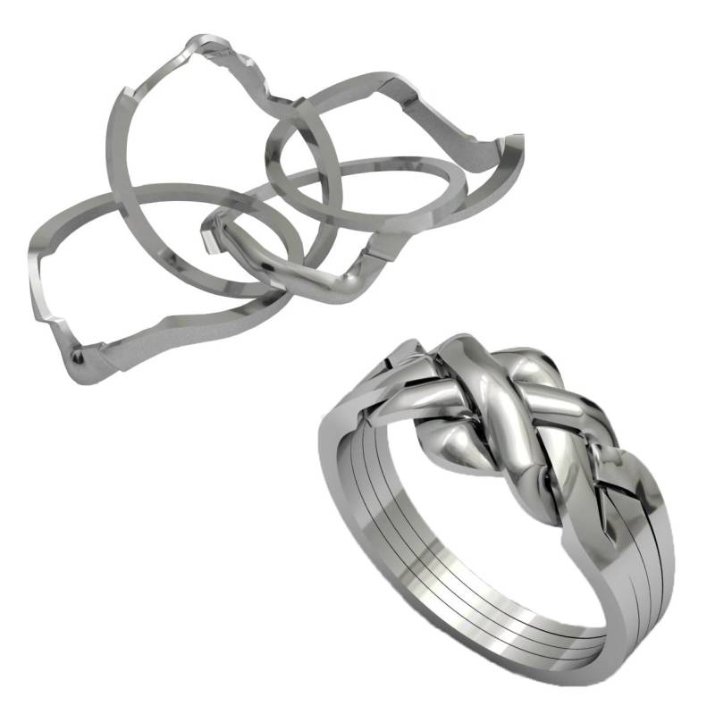 Damen Herren Türkisch Sterling Silber Puzzle Ring, 4 Band 925Er Ineinandergreifender Knoten Freundschaft Normaler Glatter Polierter Puzzlering von OFLIUM