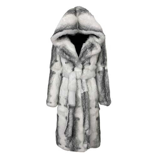 OFTBUY 2024 Echtes Kaninchenfell Naturpelz Mantel Frauen Winter Mode Warm mit Kapuze Frauen Pelz Jacke Designer Kalte Oberbekleidung (10XL,Kaninchenfellgürtel) von OFTBUY