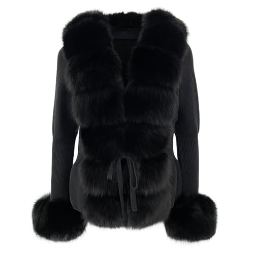 OFTBUY 2024 Mode heißen Herbst und Winter abnehmbare echte Fuchs Pelz Placket Manschetten Pelz Pullover und Pelz Jacke (Einheitsgröße,Weiß) von OFTBUY