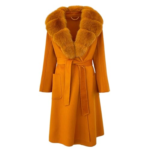 OFTBUY 2024 Winter Oversized Pelz Fuchs Pelz Kragen Abnehmbare Pelz Kragen Spleißen 100% Wolle Mantel Frauen Wollmantel (S,orange) von OFTBUY