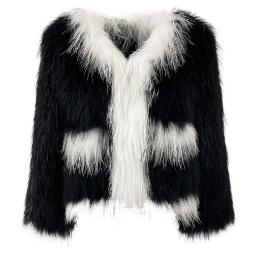 OFTBUY 2025 Winter Frauen Mantel Echtes Fuchsfell Kurze Jacke Warm Natürlich Dick Elegant Lässig Mix Farbe Gewebt Overwears (Einheitsgröße,black) von OFTBUY