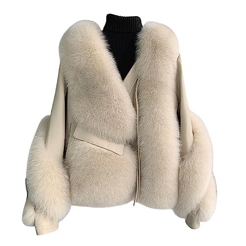 OFTBUY Echt Pelzmantel Winter Jacke Frauen Natürlichen Fuchs Pelz Echtes Leder Oberbekleidung Streetwear Lokomotive Dicke Warme Mode von OFTBUY