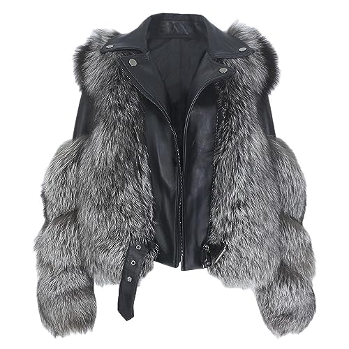 OFTBUY Echtpelz Mantel Weste Winterjacke Frauen natürlichen Fuchs Pelz echtes Leder Oberbekleidung abnehmbare Streetwear Lokomotive von OFTBUY