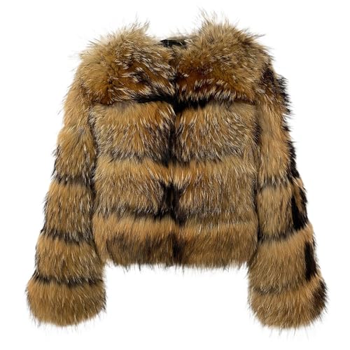 OFTBUY Herbst Winter 2025 Luxuriöse Echtpelz Jacke Verdickt Warm Casual Waschbär Pelz Mantel Frauen Täglich Tragen (S,Natürlich) von OFTBUY