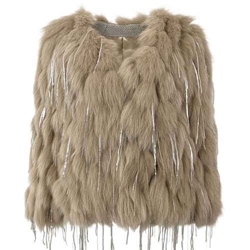 OFTBUY Herbst Winter Frauen Mantel Echte Natürliche Nerz Pelz V-Ausschnitt Quasten Jacke Kurz Dick Warm Casual Overwear Streetwear (Einheitsgröße,4) von OFTBUY
