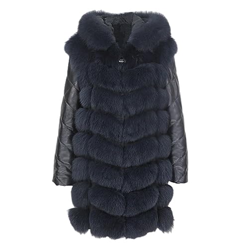 OFTBUY Marke Lange Winter Jacke Frauen Echt Pelzmantel Natürliche Fuchs Pelz Mit Kapuze Echtes Leder Hülse Oberbekleidung Streetwear von OFTBUY