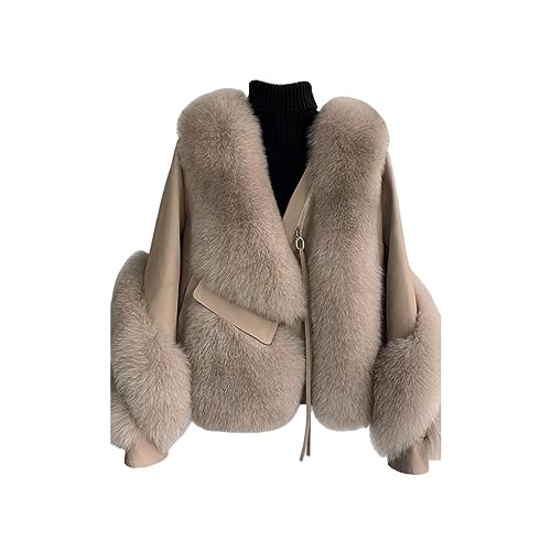 OFTBUY Winter Jacke Frauen Echt Pelzmantel Natürliche Fuchs Pelz Echtes Leder Oberbekleidung Abnehmbare Streetwear Lokomotive von OFTBUY