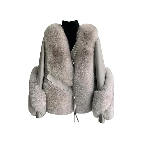 OFTBUY Winter Jacke Frauen Echt Pelzmantel Natürliche Fuchs Pelz Echtes Leder Oberbekleidung Abnehmbare Streetwear Lokomotive von OFTBUY