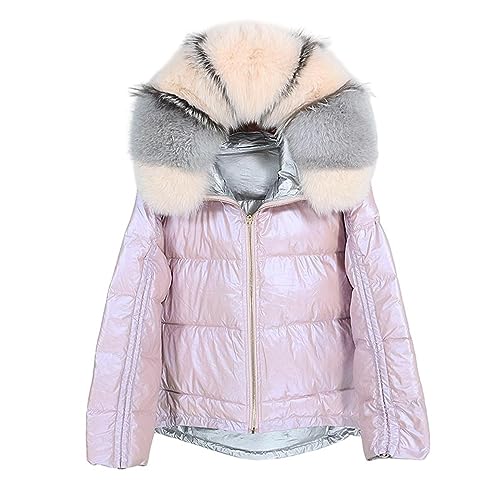 OFTBUY Winter Jacke Frauen Echt Pelzmantel Natürliche Fuchs Pelz Kragen Lose Kurze Unten Mantel Splitter Weiße Ente Beide Seiten Tragen von OFTBUY