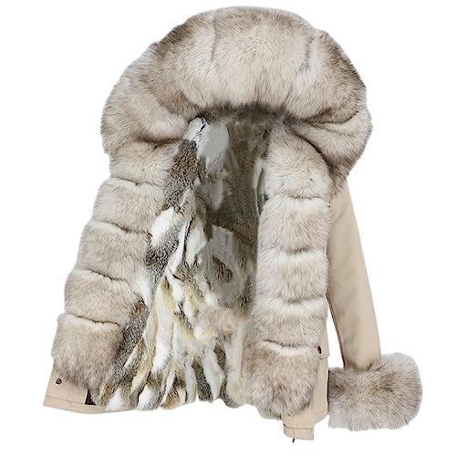 OFTBUY Winter Jacke Frauen Kurze Wasserdichte Parka Echten Kaninchen Pelzmantel Natürliche Fuchs Waschbären Große Pelz Kragen Kapuze Abnehmbare von OFTBUY