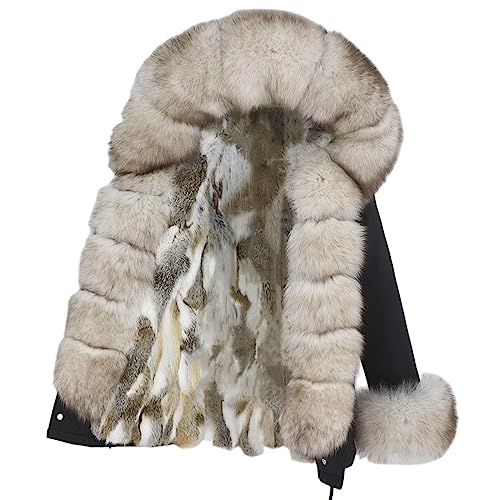 OFTBUY Winter Jacke Frauen Kurze Wasserdichte Parka Echten Kaninchen Pelzmantel Natürliche Fuchs Waschbären Große Pelz Kragen Kapuze Abnehmbare von OFTBUY