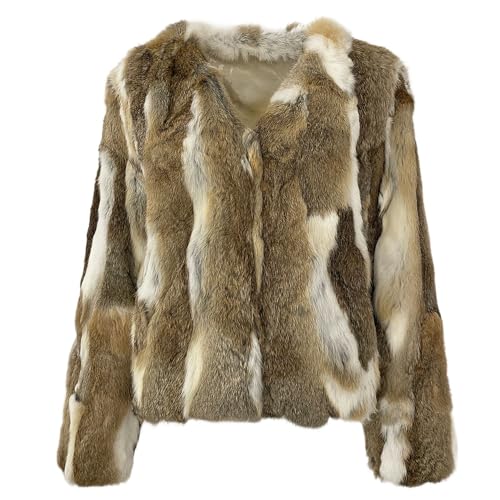 OFTBUY neue echte natürliche Kaninchen Pelz Mantel Leopard Winterjacke Frauen dicke warme elegante Oberbekleidung Streetwear V-Ausschnitt Mode (11XL,Natürlich) von OFTBUY