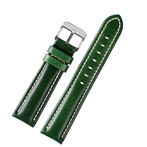 OFWAX 18 mm 20 mm 22 mm hochwertiges Bambusmuster weiche Kuhwahnsinnsgurt Männer Schmetterling Schnallen Strauß Ledergrün Watchband Armband(C silver pin,16mm) von OFWAX