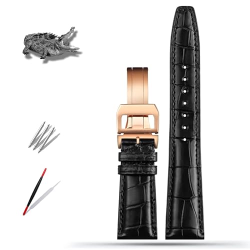 OFWAX 20mm 21mm 22mm Krokodilleder Uhrenarmband Ersatz für IWC Portugieser Porotfino Familie PILOT'S Uhren Armband Faltschließe(Black rose buckle,20mm) von OFWAX