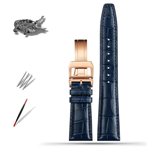 OFWAX 20mm 21mm 22mm Krokodilleder Uhrenarmband Ersatz für IWC Portugieser Porotfino Familie PILOT'S Uhren Armband Faltschließe(Blue rose buckle,20mm) von OFWAX