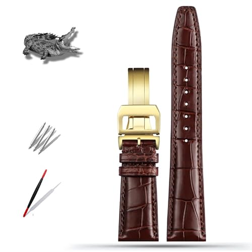 OFWAX 20mm 21mm 22mm Krokodilleder Uhrenarmband Ersatz für IWC Portugieser Porotfino Familie PILOT'S Uhren Armband Faltschließe(Brown gold buckle,20mm) von OFWAX