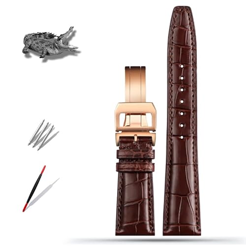 OFWAX 20mm 21mm 22mm Krokodilleder Uhrenarmband Ersatz für IWC Portugieser Porotfino Familie PILOT'S Uhren Armband Faltschließe(Brown rose buckle,20mm) von OFWAX