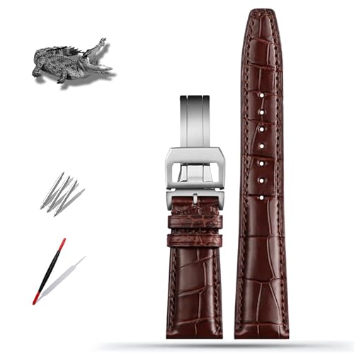 OFWAX 20mm 21mm 22mm Krokodilleder Uhrenarmband Ersatz für IWC Portugieser Porotfino Familie PILOT'S Uhren Armband Faltschließe(Brown silver buckle,20mm) von OFWAX
