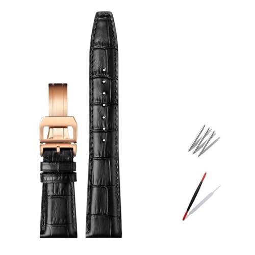 OFWAX 20mm 21mm 22mm Rindsleder Uhrenarmband Ersatz für IWC Portugieser Porotfino Familie PILOT'S Uhren Armband Faltschließe(Black rose buckle,22mm) von OFWAX