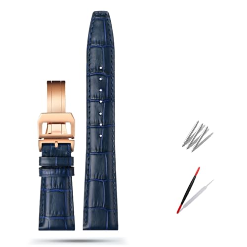 OFWAX 20mm 21mm 22mm Rindsleder Uhrenarmband Ersatz für IWC Portugieser Porotfino Familie PILOT'S Uhren Armband Faltschließe(Blue rose buckle,21mm) von OFWAX