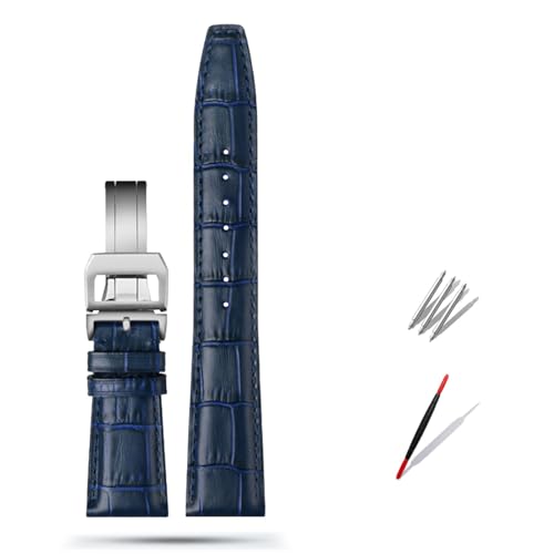 OFWAX 20mm 21mm 22mm Rindsleder Uhrenarmband Ersatz für IWC Portugieser Porotfino Familie PILOT'S Uhren Armband Faltschließe(Blue silver buckle,20mm) von OFWAX