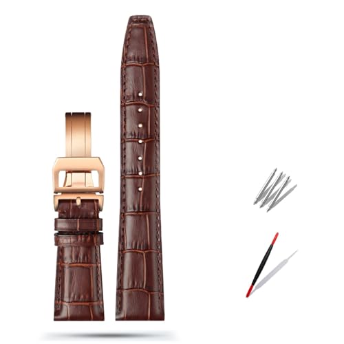 OFWAX 20mm 21mm 22mm Rindsleder Uhrenarmband Ersatz für IWC Portugieser Porotfino Familie PILOT'S Uhren Armband Faltschließe(Brown rose buckle,22mm) von OFWAX