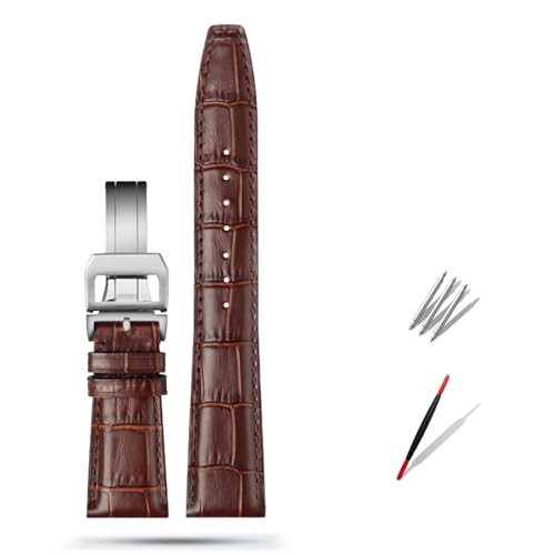 OFWAX 20mm 21mm 22mm Rindsleder Uhrenarmband Ersatz für IWC Portugieser Porotfino Familie PILOT'S Uhren Armband Faltschließe(Brown silver buckle,22mm) von OFWAX