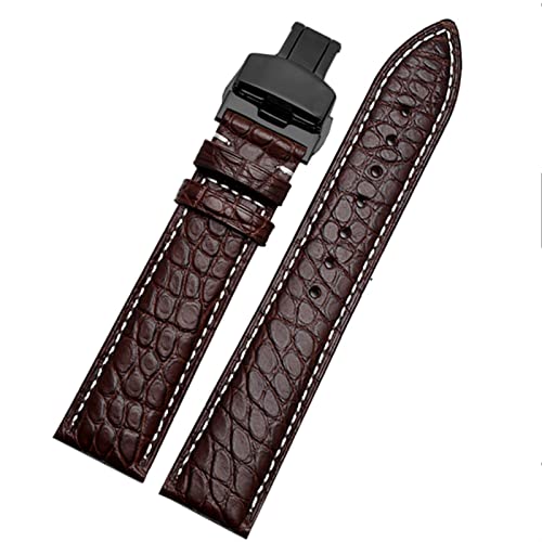 OFWAX Crocodile -Leder -Uhrband für jedes Marken -Armband 12 13 14 15 16 17 18 19 20 22 23 24 -mm -Träger mit Klappverschluss(Brown white black,23mm) von OFWAX