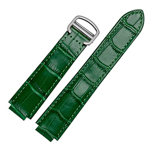 OFWAX Für Cartier Armbänder Qualität Farbe Echtes Leder Uhrenarmbänder Faltschließe Ersatz Lederband Weibliches Armband(Green,14x8mmGold clasp) von OFWAX