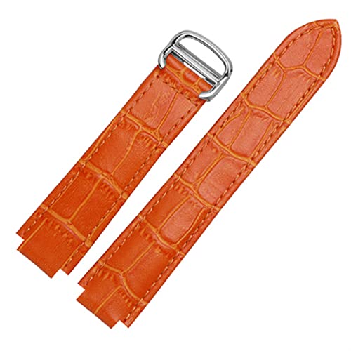 OFWAX Für Cartier Armbänder Qualität Farbe Echtes Leder Uhrenarmbänder Faltschließe Ersatz Lederband Weibliches Armband(Orange,16x9mmSilver clasp) von OFWAX