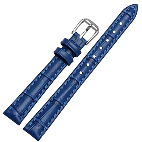 OFWAX Für jedes Marken -Leder -Uhrband für Mädchen und Student Crocodile Grain Band 10 12 14 16 18 mm schwarz braun rot weiß blau Gurt(Deep blue-silver,18mm) von OFWAX