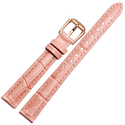 OFWAX Für jedes Marken -Leder -Uhrband für Mädchen und Student Crocodile Grain Band 10 12 14 16 18 mm schwarz braun rot weiß blau Gurt(Pink-rose gold,16mm) von OFWAX