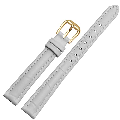 OFWAX Für jedes Marken -Leder -Uhrband für Mädchen und Student Crocodile Grain Band 10 12 14 16 18 mm schwarz braun rot weiß blau Gurt(White-gold pin,12mm) von OFWAX