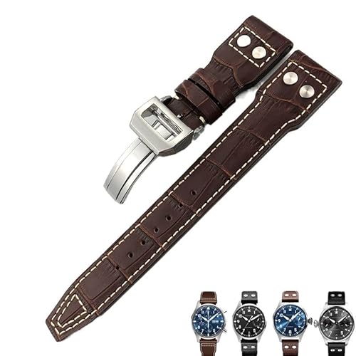 OFWAX Italienisches Rindsleder-Uhrenarmband für IWC PILOT Mark PORTUGIESER PORTOFINO Uhrenarmbänder 20mm 21mm 22mm(Brown white-01,21mm) von OFWAX