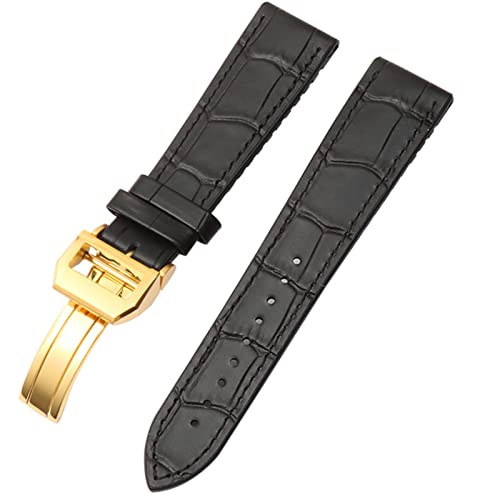 OFWAX Zum Iwc Bertofino Pilotmark 20mm 22mm Uhrenband Alligator Genauer Leder Silikon Gummi -Sohle -Uhrengurt(Black-gold,22mm) von OFWAX