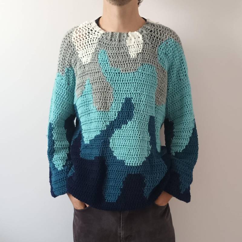 Handgemachtes Häkelmuster Herrenpullover, Häkelpullover, Gehäkelter Winterpullover, Bunter Gewellter Geschenke von OFilDesLaines