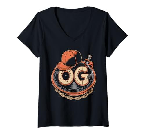 Damen Old School OG Tshirt Hip Hop Vinyl Retro Vintage 80er 90er T-Shirt mit V-Ausschnitt von OG TShirt Vintage Hip Hop Old School Graffiti