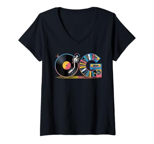 Damen Old School OG Tshirt Hip Hop Vinyl Retro Vintage 80er 90er T-Shirt mit V-Ausschnitt von OG TShirt Vintage Hip Hop Old School Graffiti